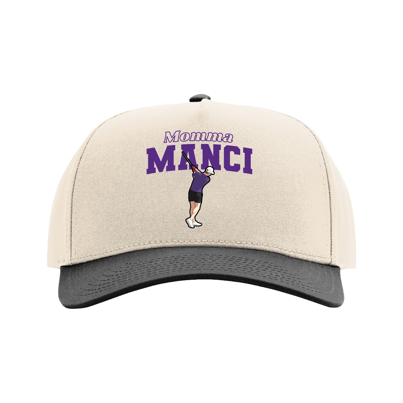 Full Fabric Five-Panel Champ Cap — Mothers Day Block in Cream/Black