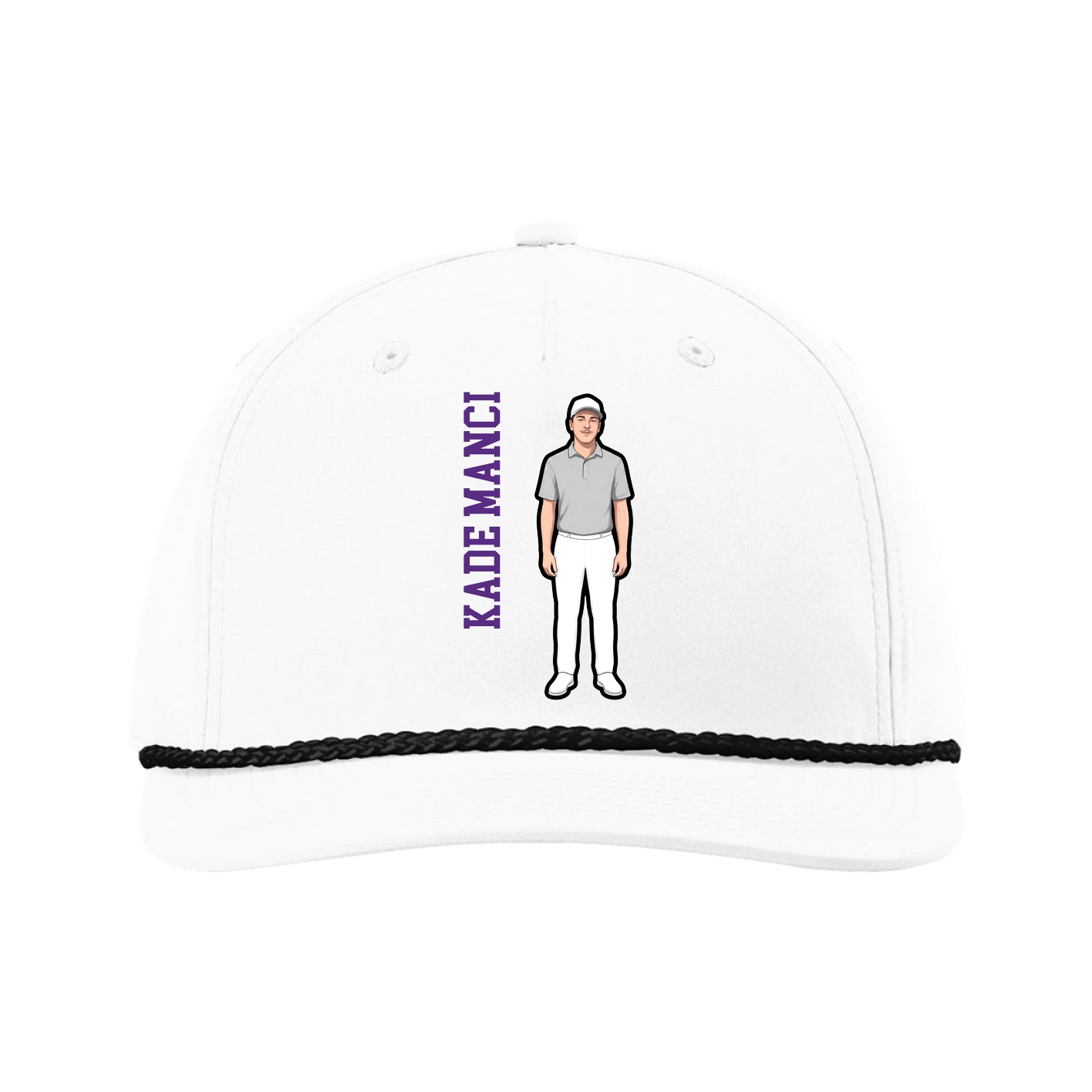 Five-Panel Classic Rope Cap — Name Vertical in White