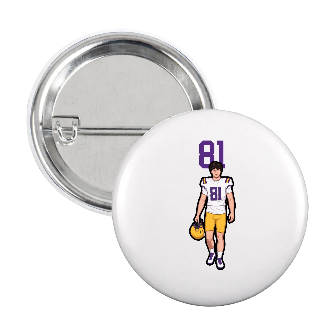 Game Day Button — Number Top in White