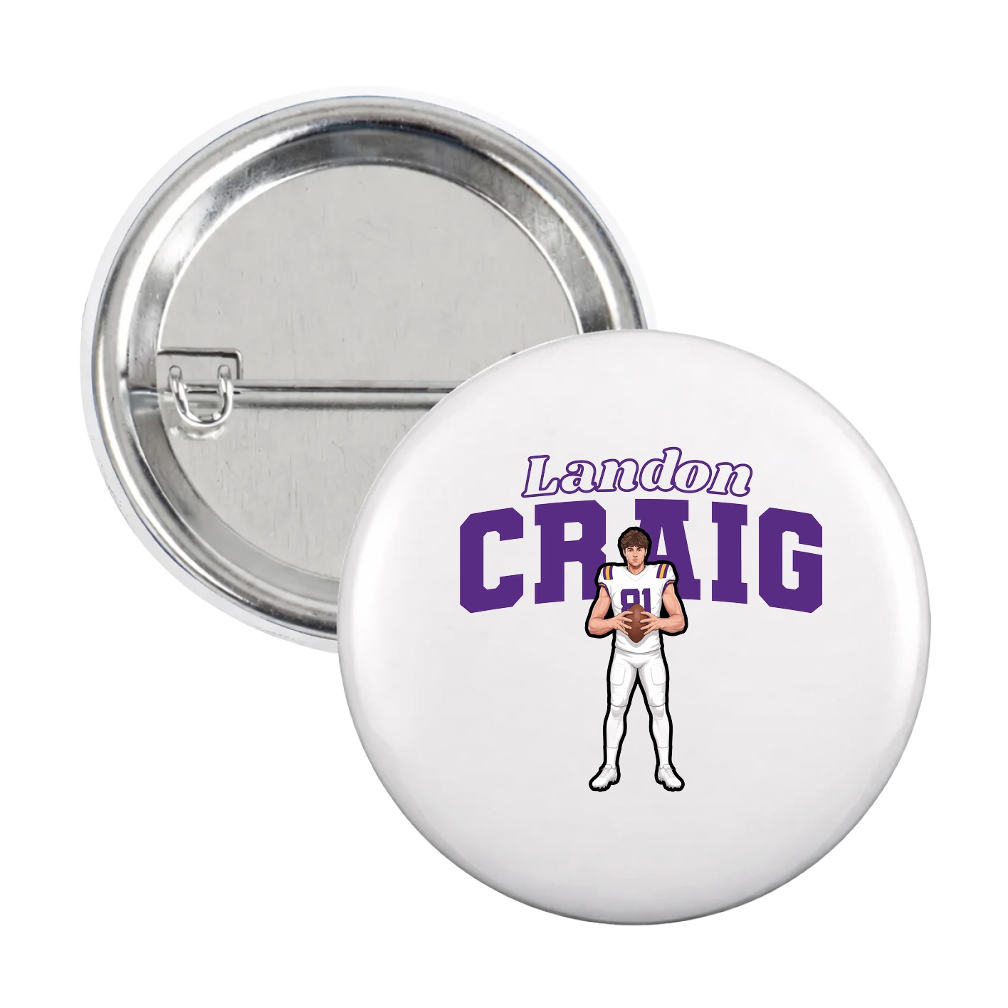 Game Day Button — Name Arch in White