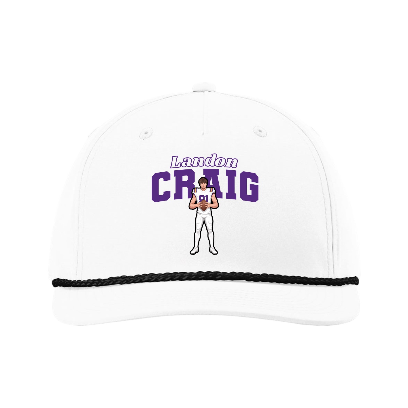 Five-Panel Classic Rope Cap — Name Arch in White