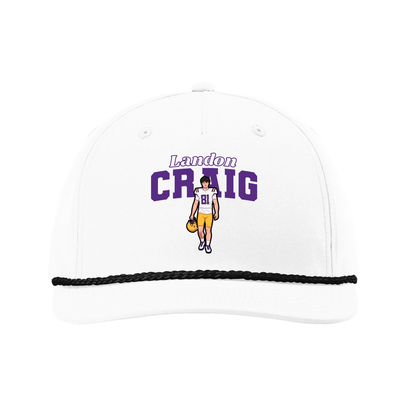 Five-Panel Classic Rope Cap — Name Arch in White