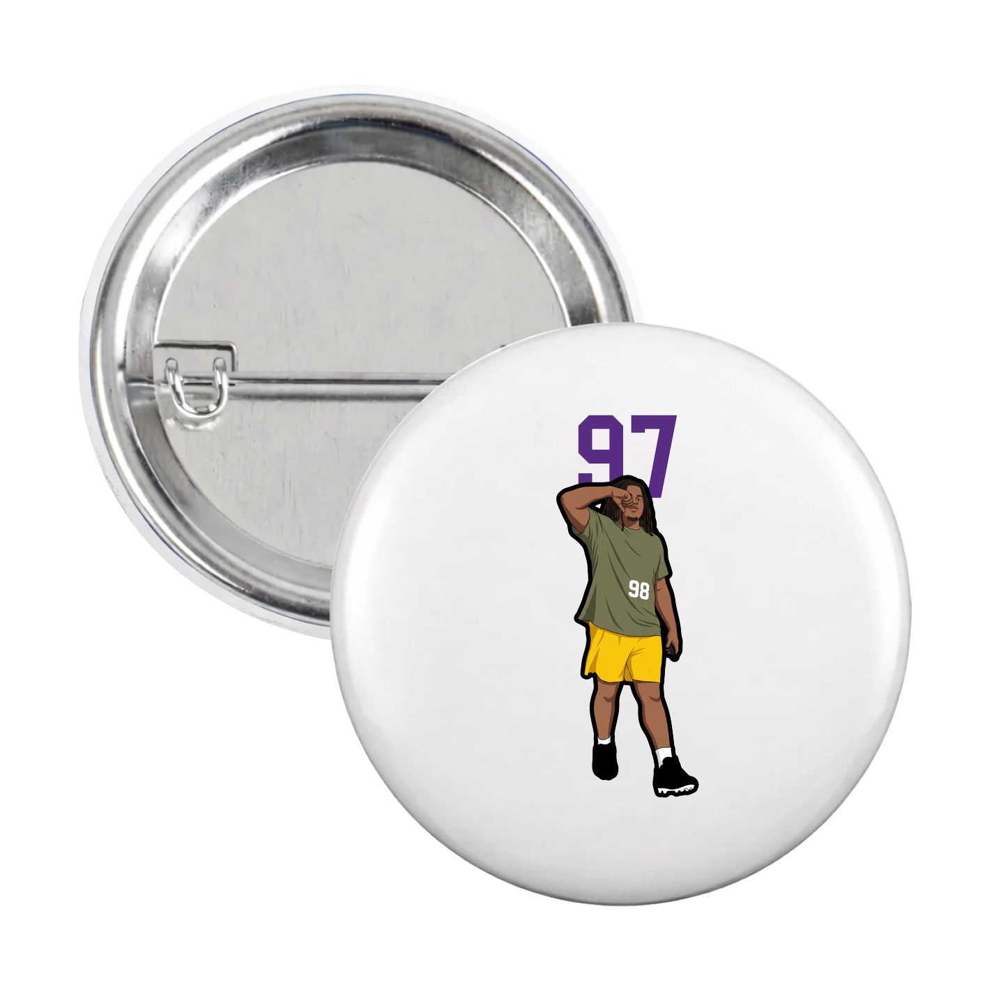 Game Day Button — Number Top in White
