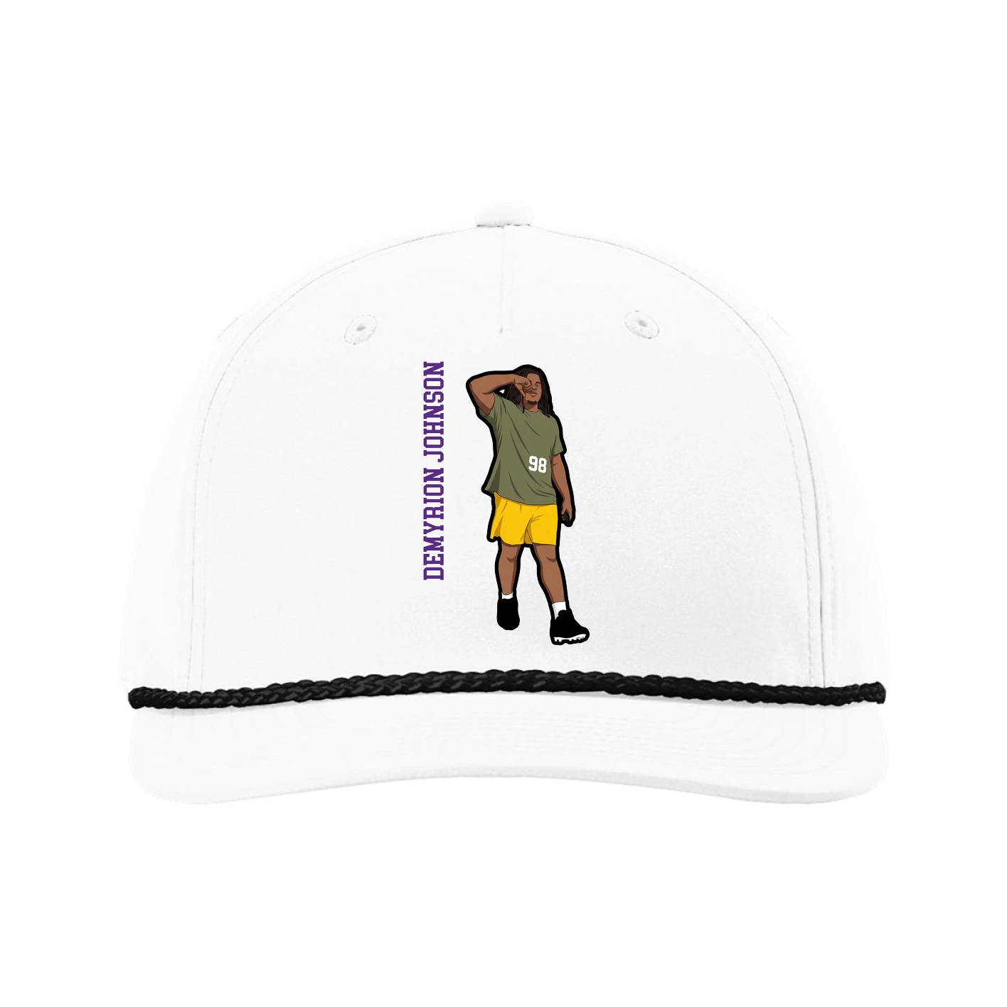 Five-Panel Classic Rope Cap — Name Vertical in White