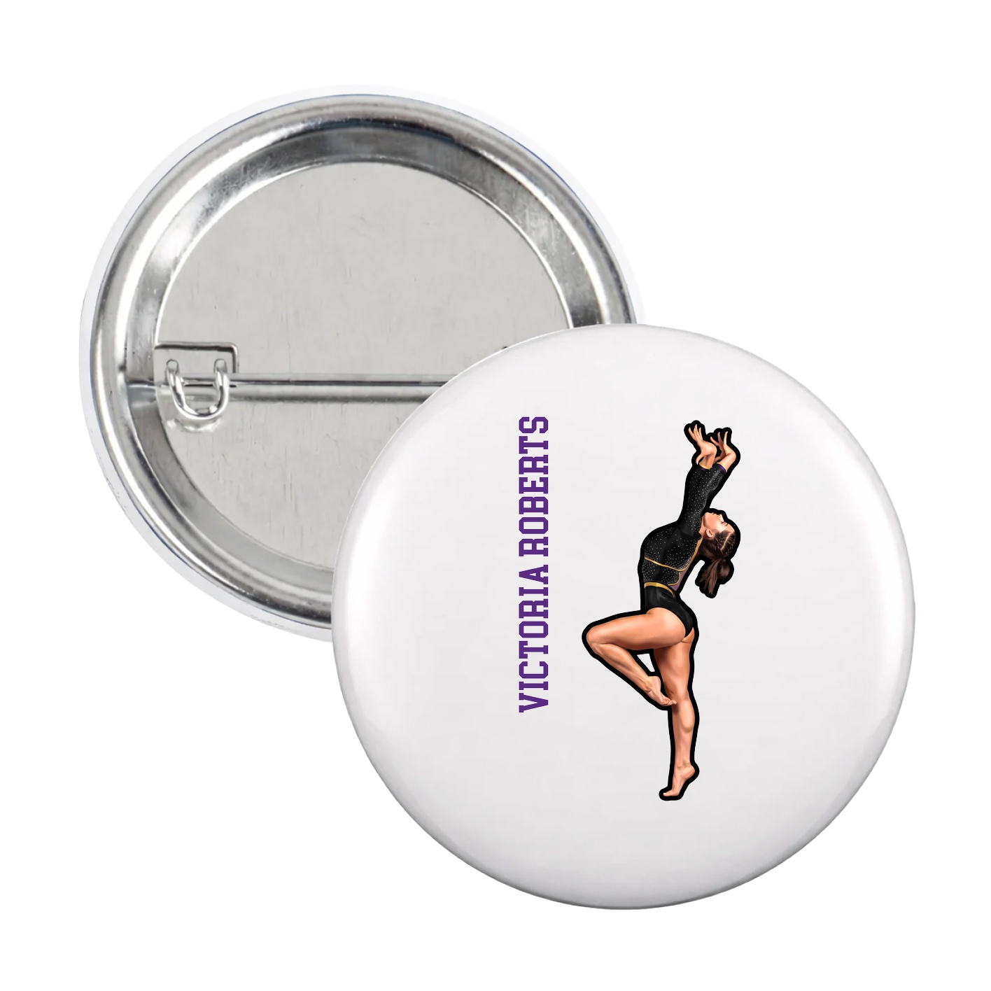 Game Day Button — Name Vertical in White