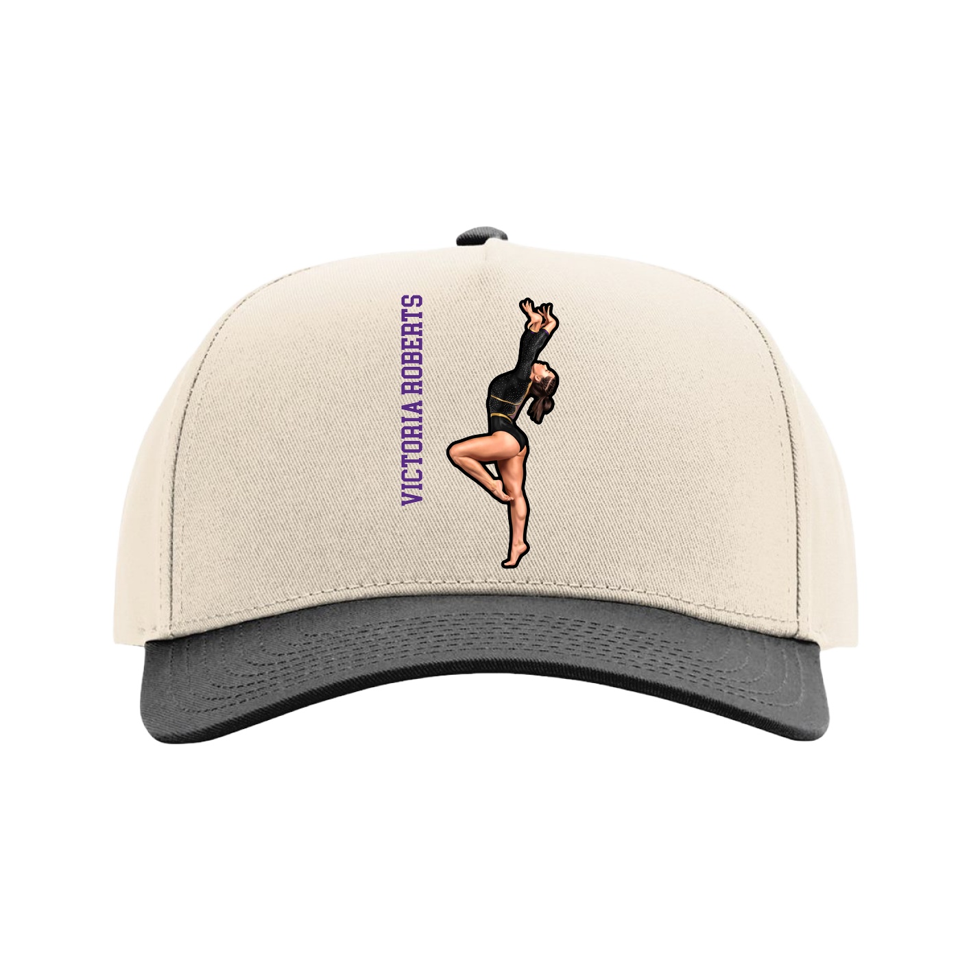 Full Fabric Five-Panel Champ Cap — Name Vertical in Cream/Black