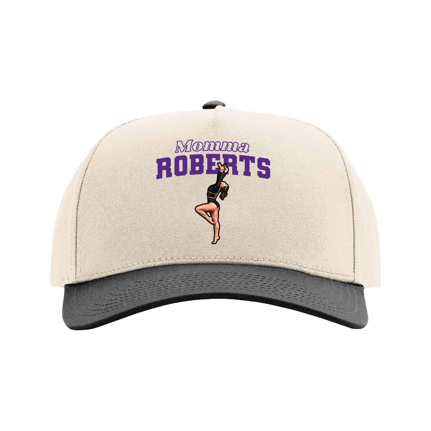 Full Fabric Five-Panel Champ Cap — Mothers Day Block in Cream/Black