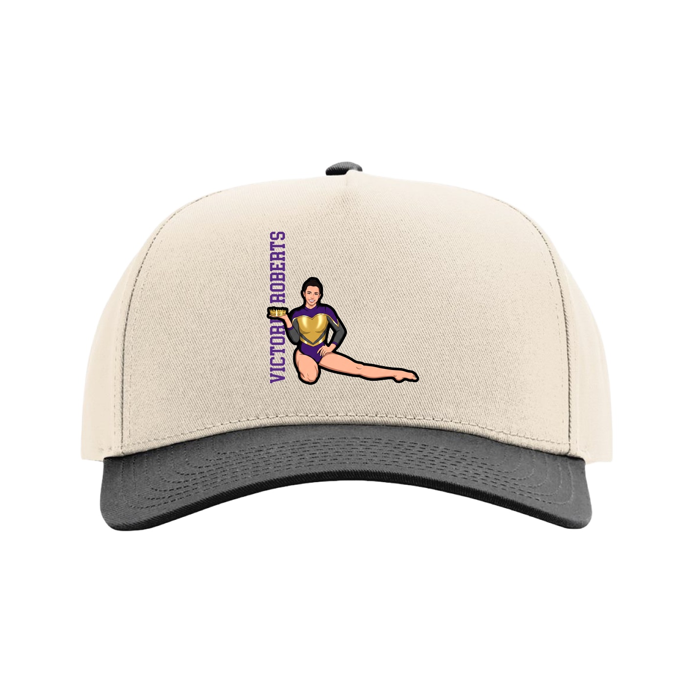 Full Fabric Five-Panel Champ Cap — Name Vertical in Cream/Black