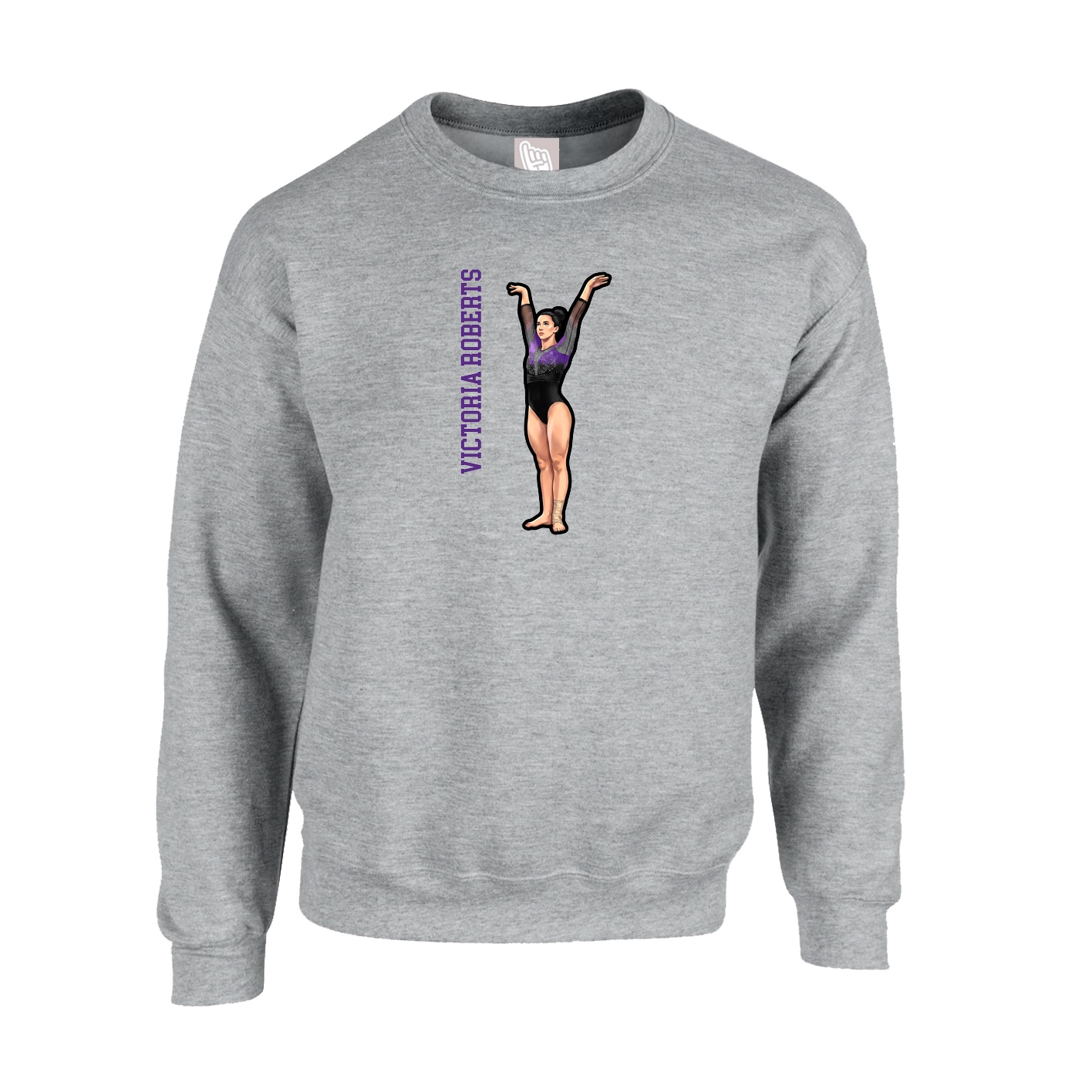 Fleece Crew — Name Vertical in Grey