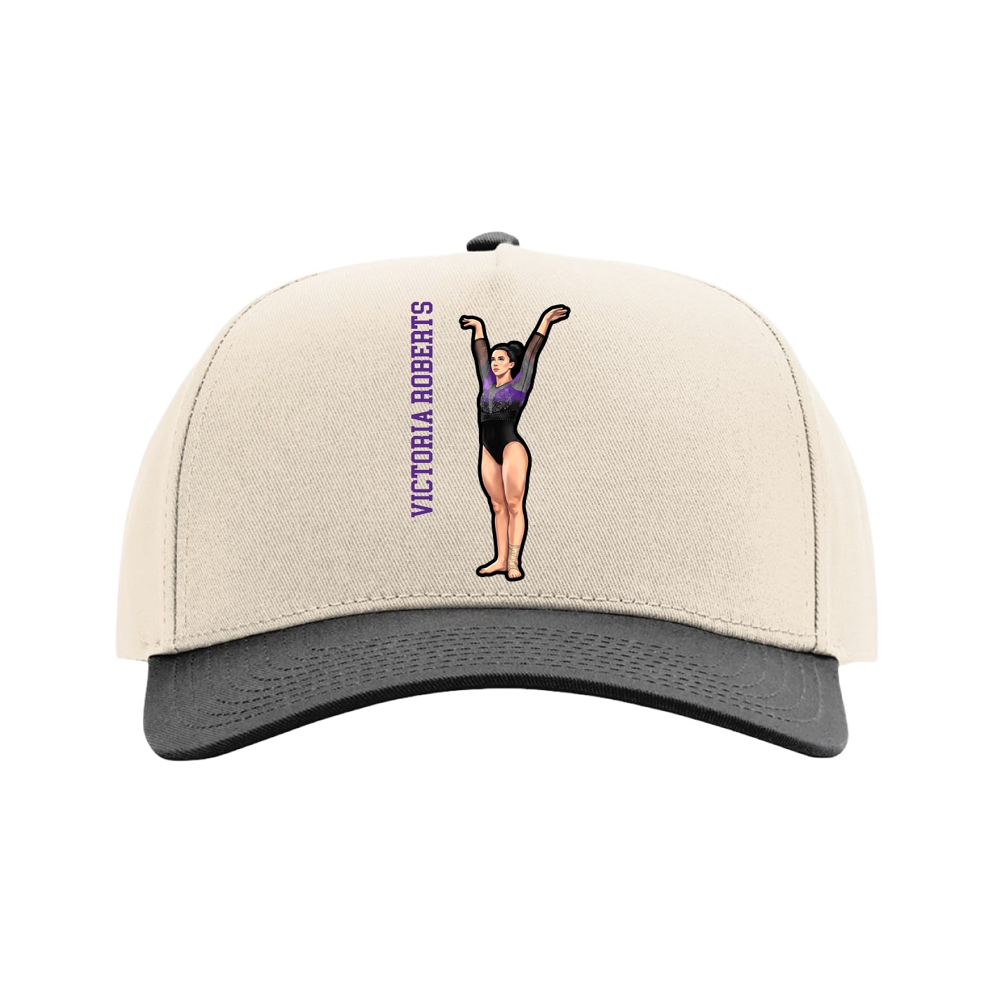 Full Fabric Five-Panel Champ Cap — Name Vertical in Cream/Black