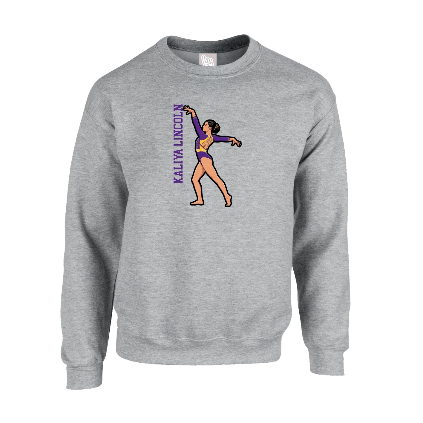 Fleece Crew — Name Vertical in Grey