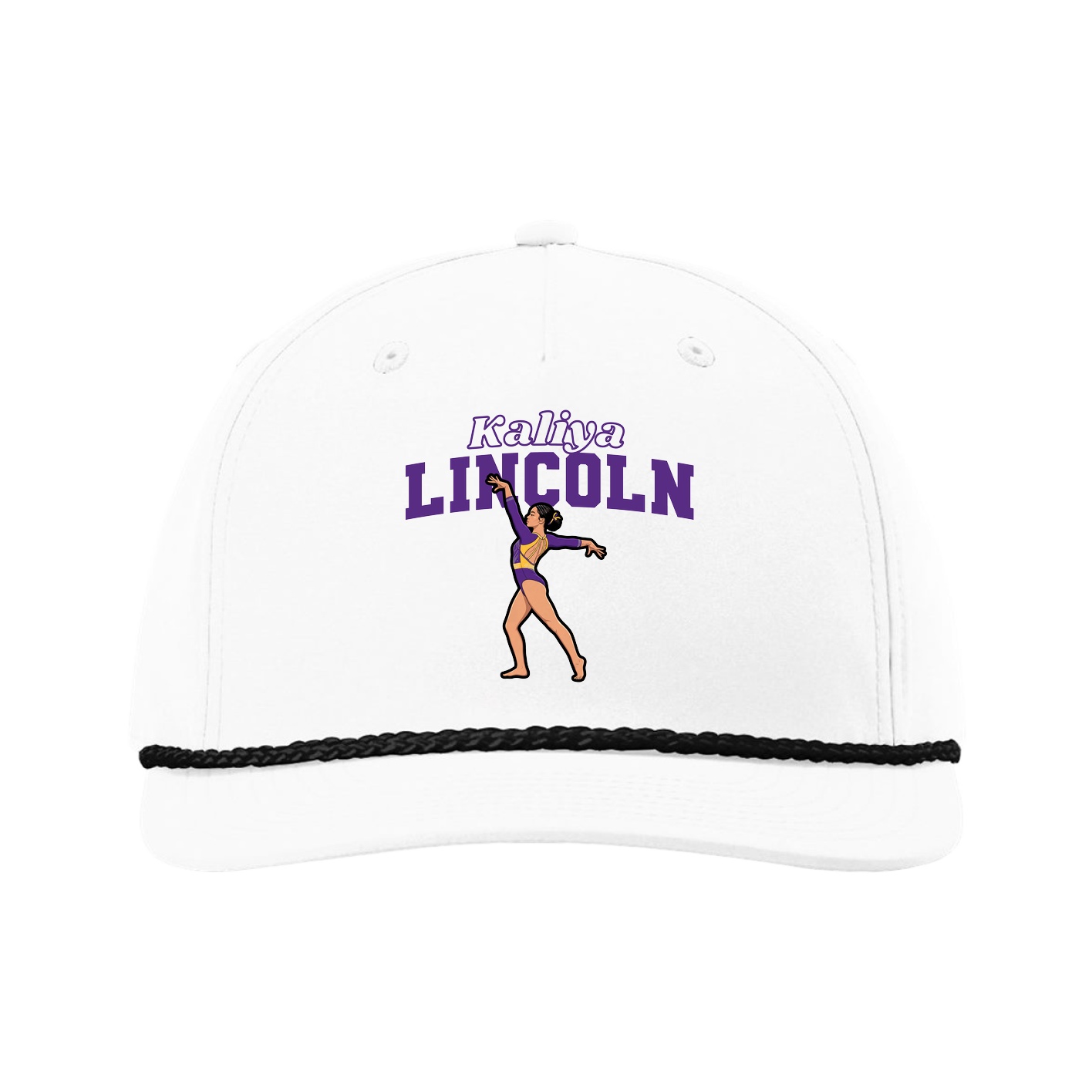 Five-Panel Classic Rope Cap — Name Arch in White