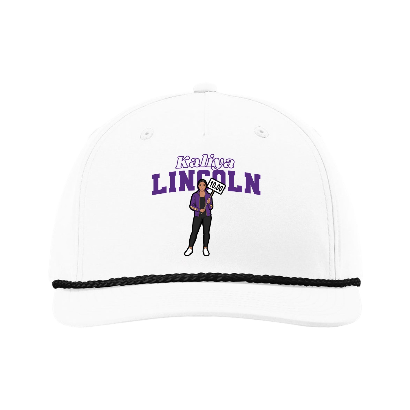 Five-Panel Classic Rope Cap — Name Arch in White