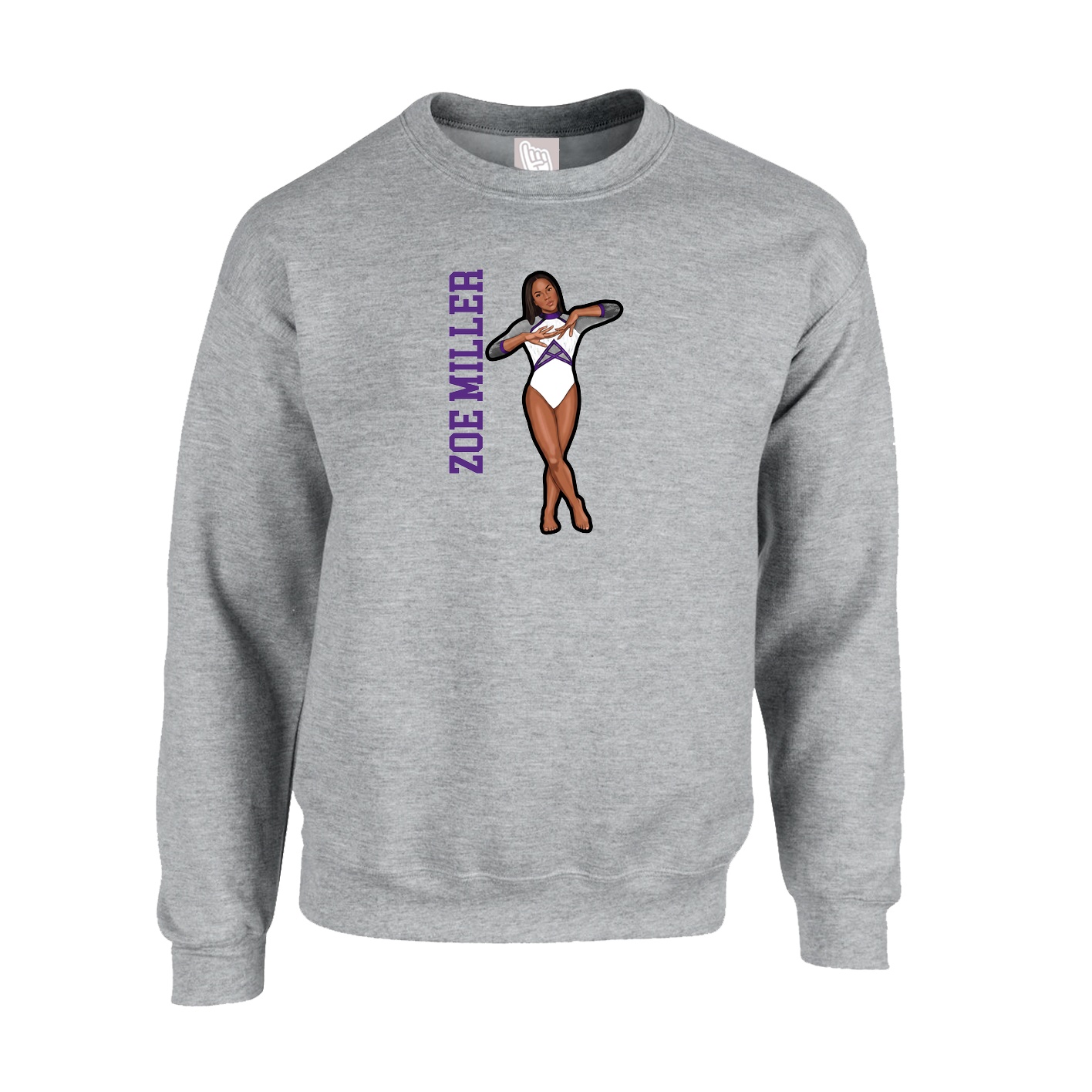 Fleece Crew — Name Vertical in Grey