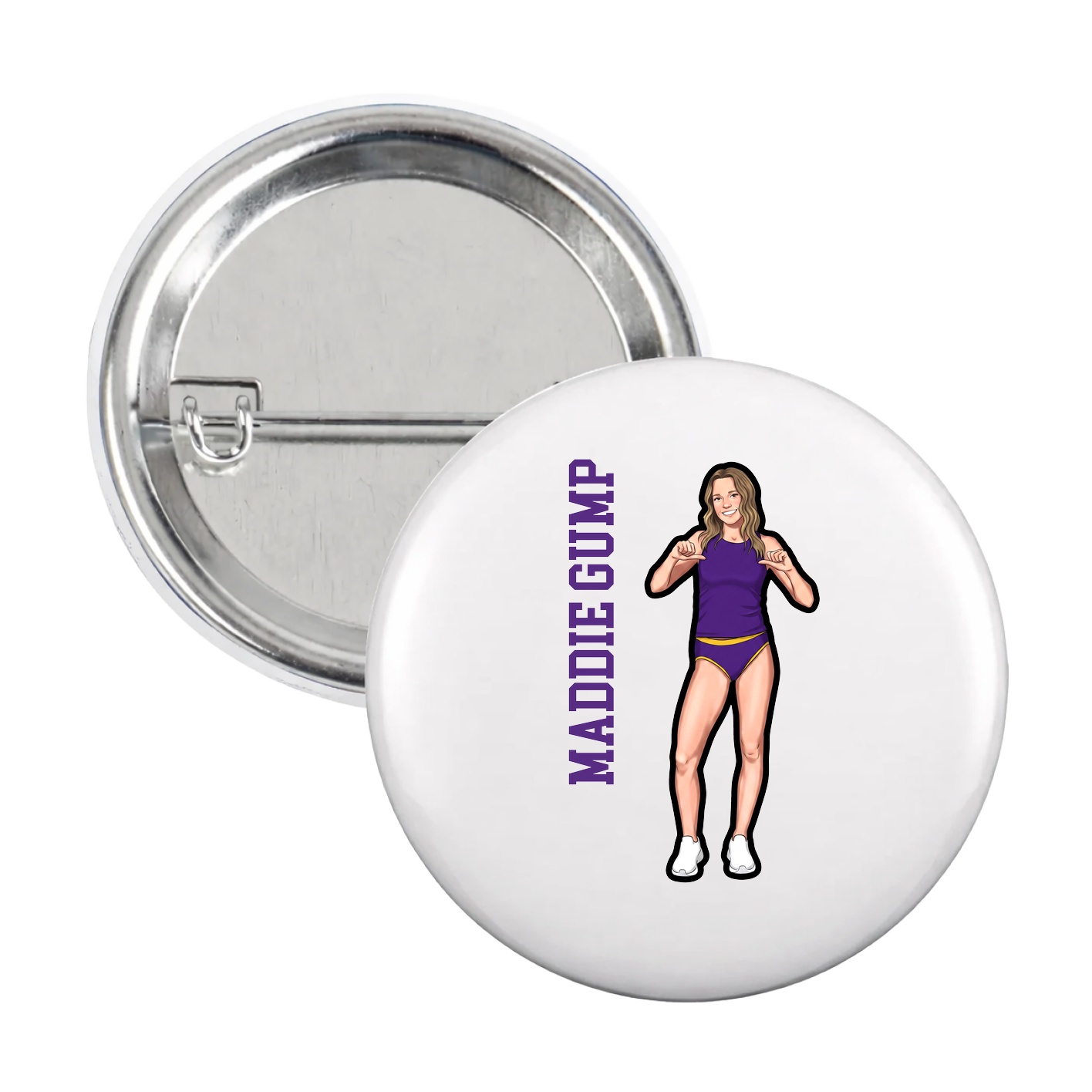 Game Day Button — Name Vertical in White
