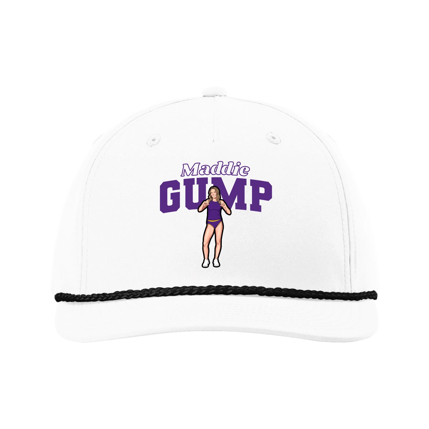Five-Panel Classic Rope Cap — Name Arch in White