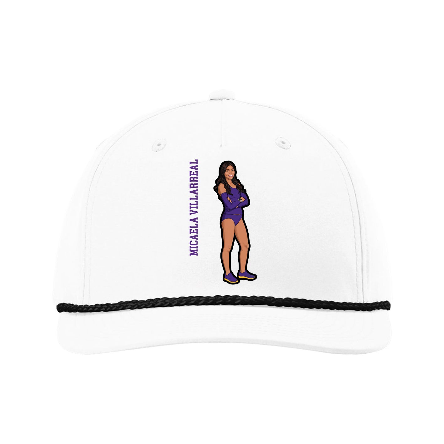 Five-Panel Classic Rope Cap — Name Vertical in White