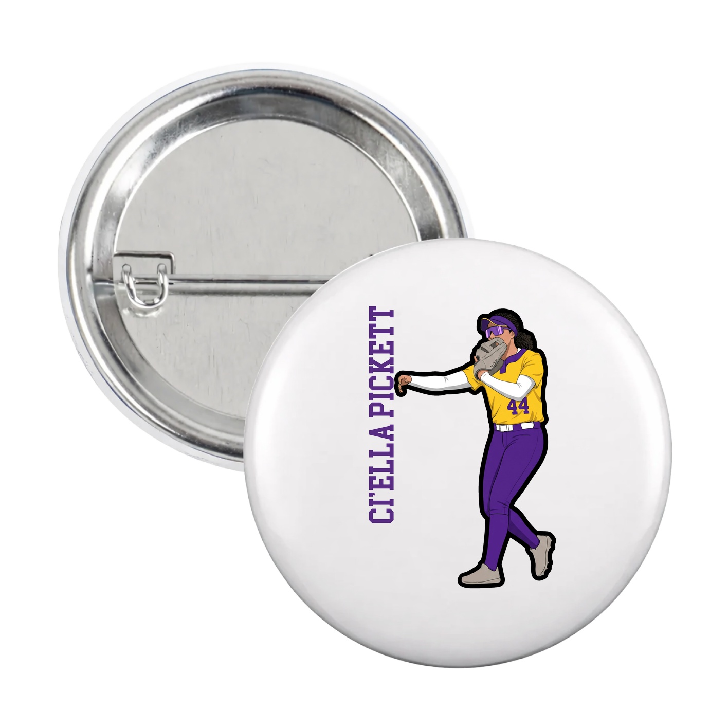 Game Day Button — Name Vertical in White