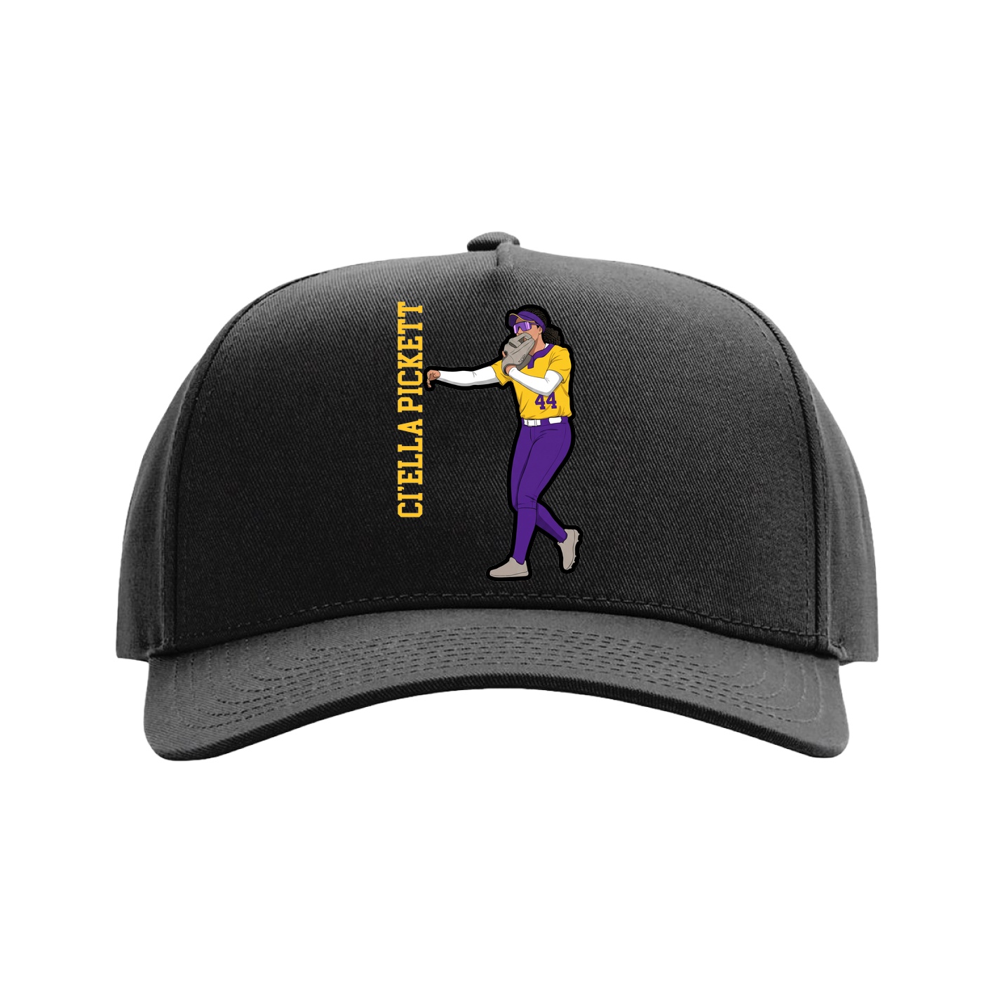 Full Fabric Five-Panel Champ Cap — Name Vertical in Black