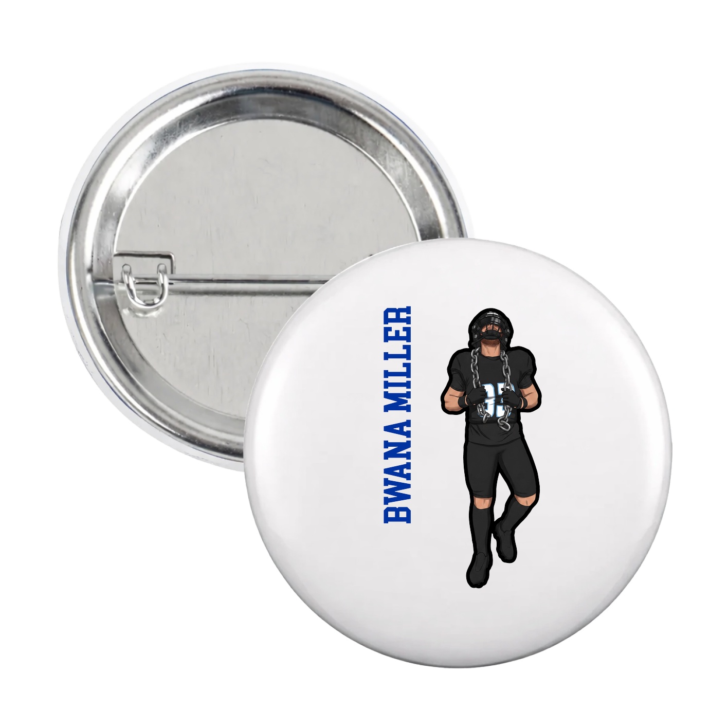 Game Day Button — Name Vertical in White