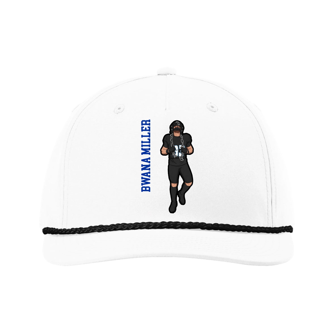 Five-Panel Classic Rope Cap — Name Vertical in White