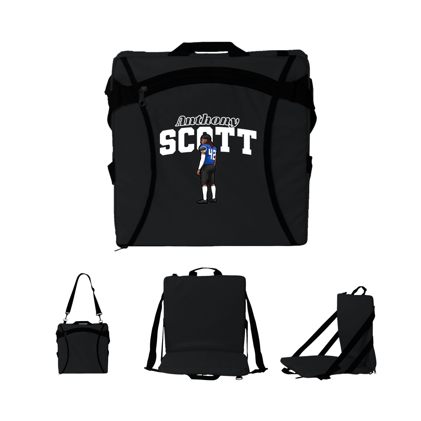 Folding Stadium Seat — Name Arch in Black