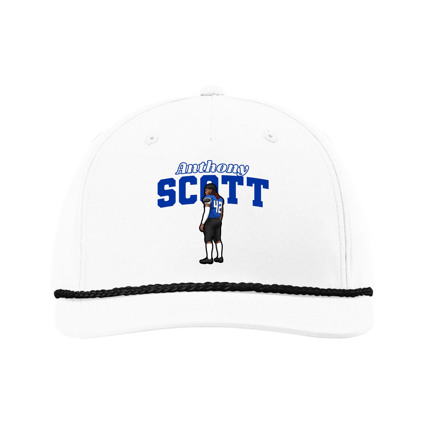 Five-Panel Classic Rope Cap — Name Arch in White