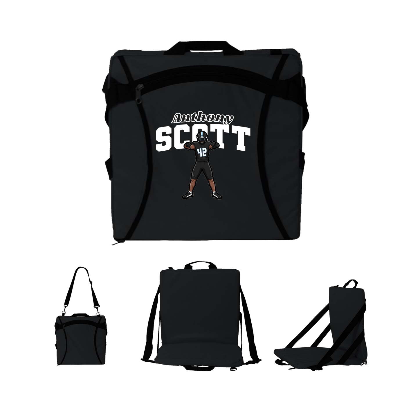 Folding Stadium Seat — Name Arch in Black