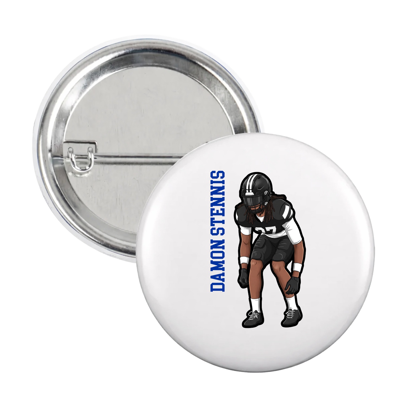 Game Day Button — Name Vertical in White