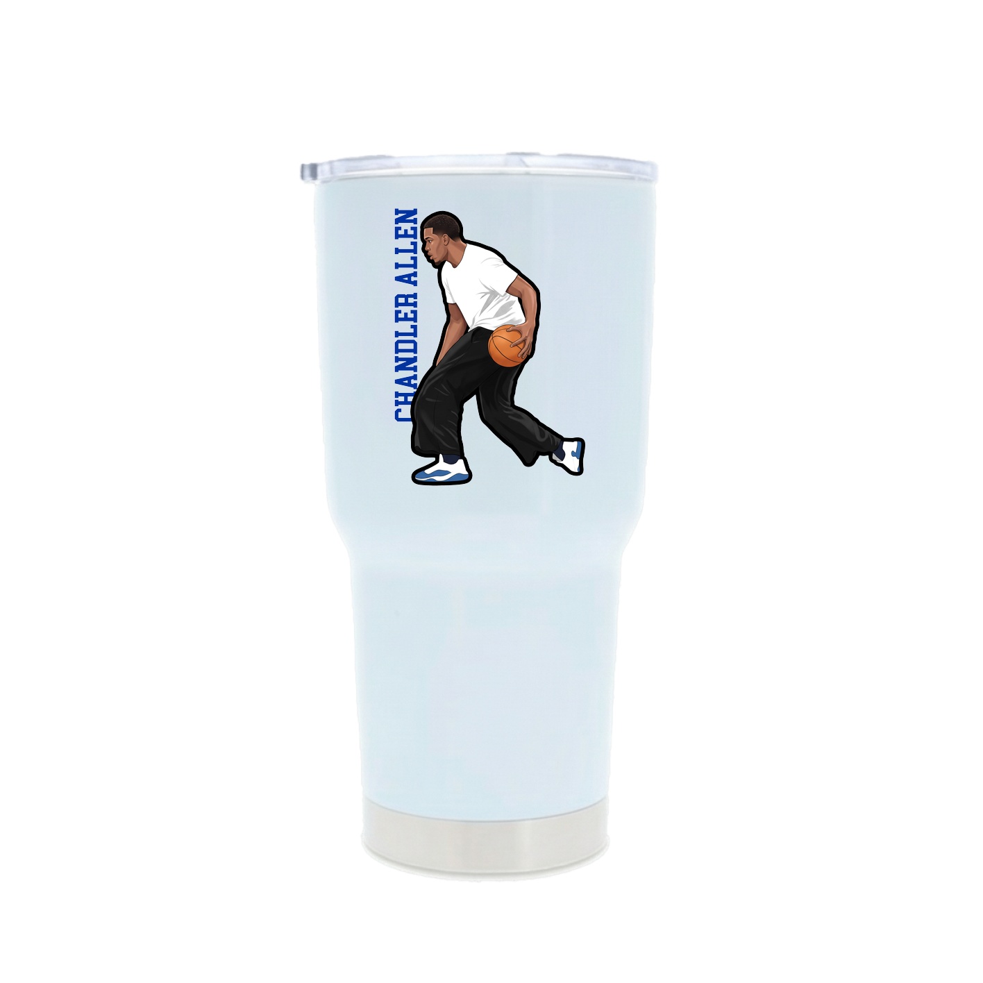 30oz Stainless Steel Tumbler — Name Vertical in White
