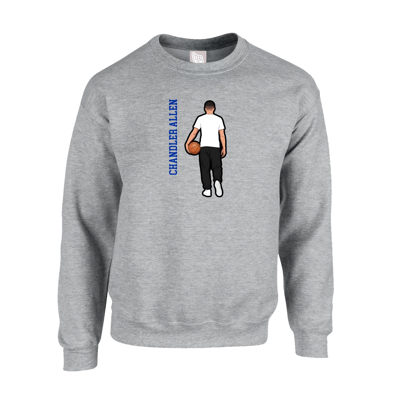 Fleece Crew — Name Vertical in Grey