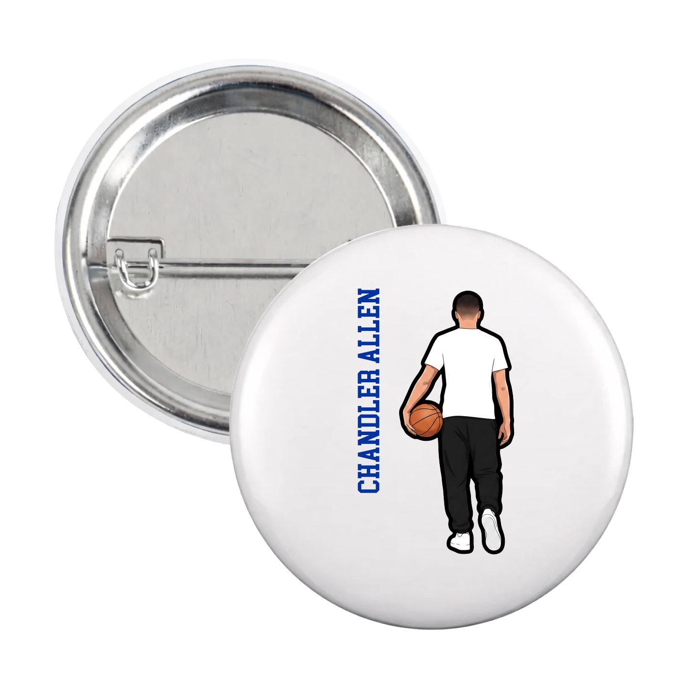 Game Day Button — Name Vertical in White