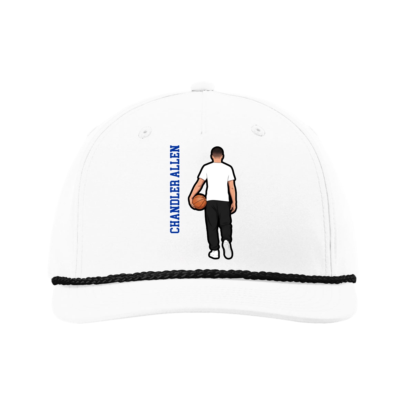 Five-Panel Classic Rope Cap — Name Vertical in White