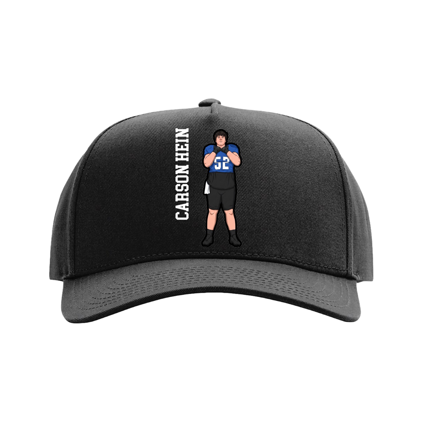 Full Fabric Five-Panel Champ Cap — Name Vertical in Black