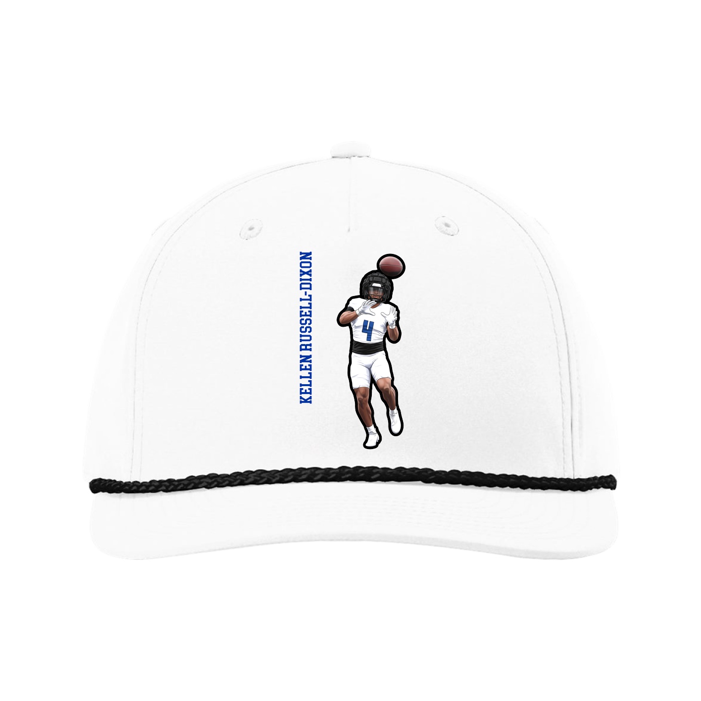 Five-Panel Classic Rope Cap — Name Vertical in White