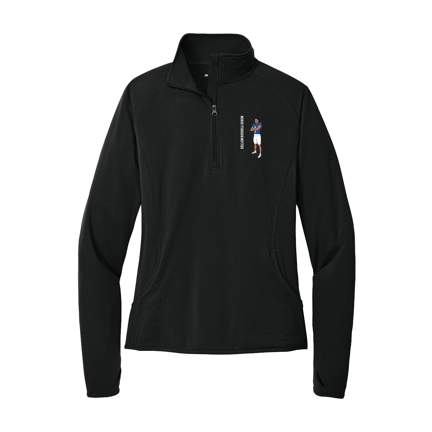 Women's Q-Zip Pullover — Name Vertical in Black