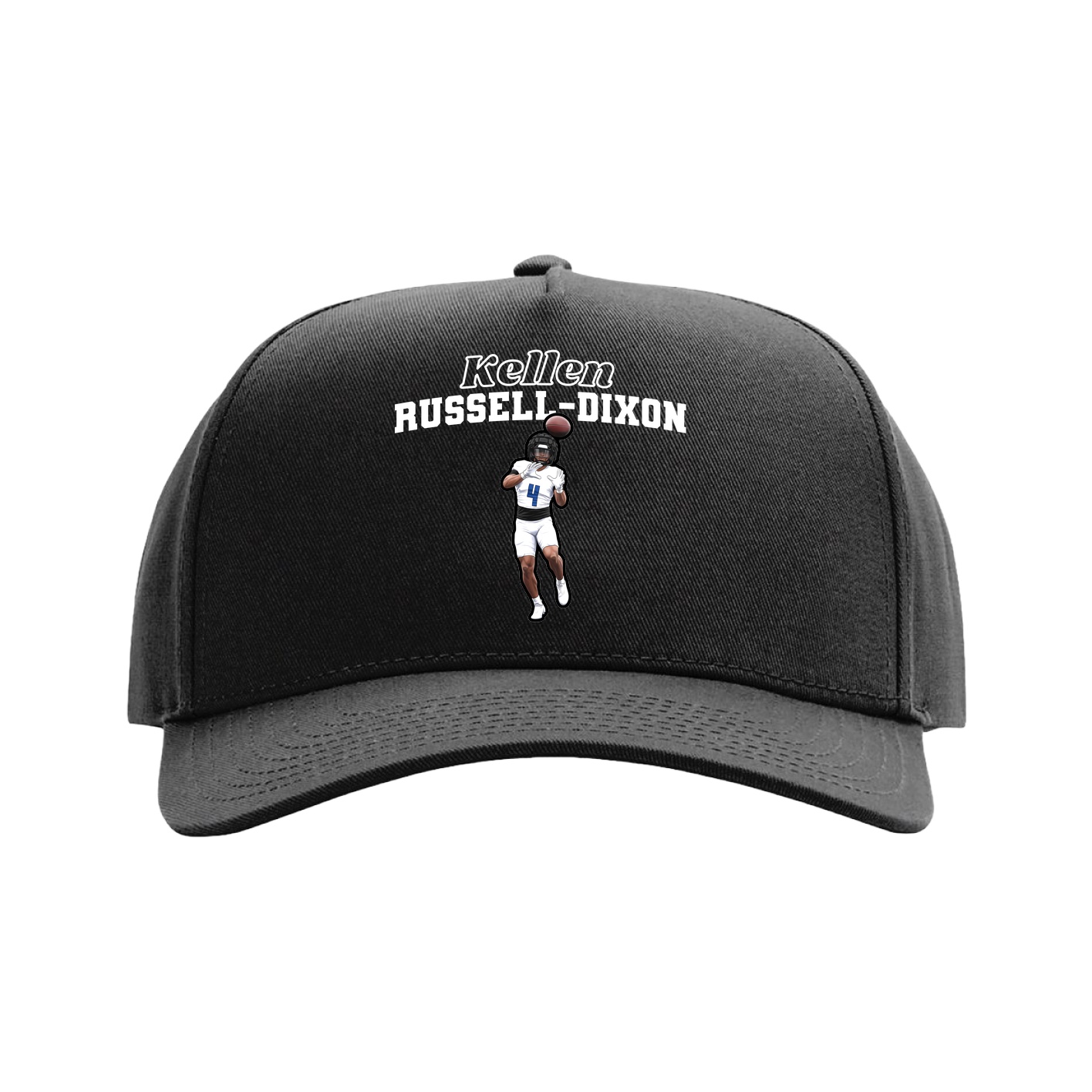 Full Fabric Five-Panel Champ Cap — Name Arch in Black
