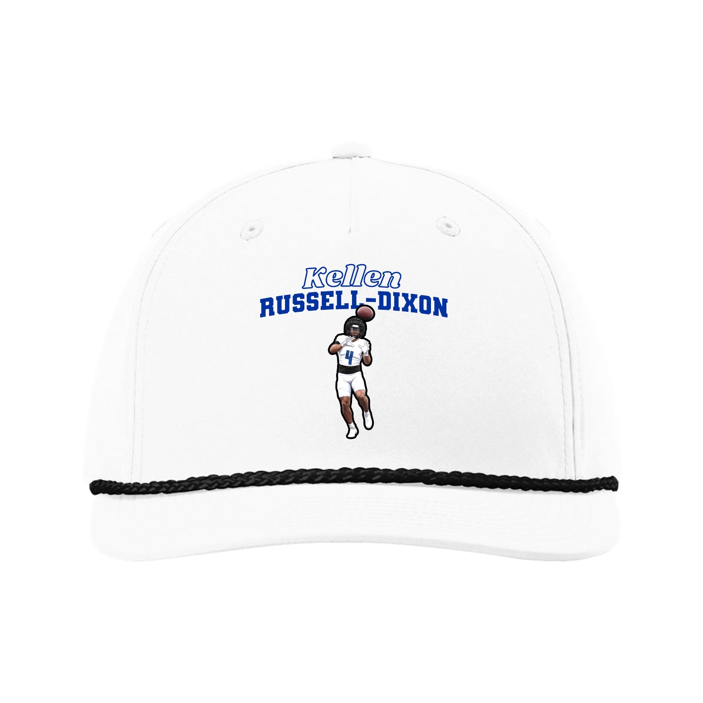 Five-Panel Classic Rope Cap — Name Arch in White
