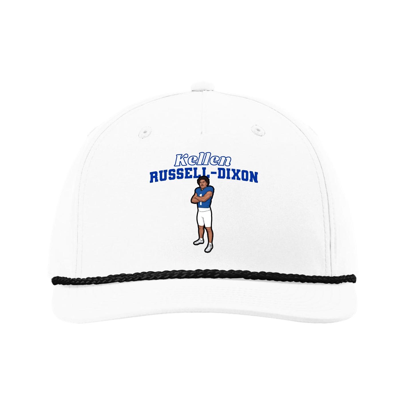 Five-Panel Classic Rope Cap — Name Arch in White