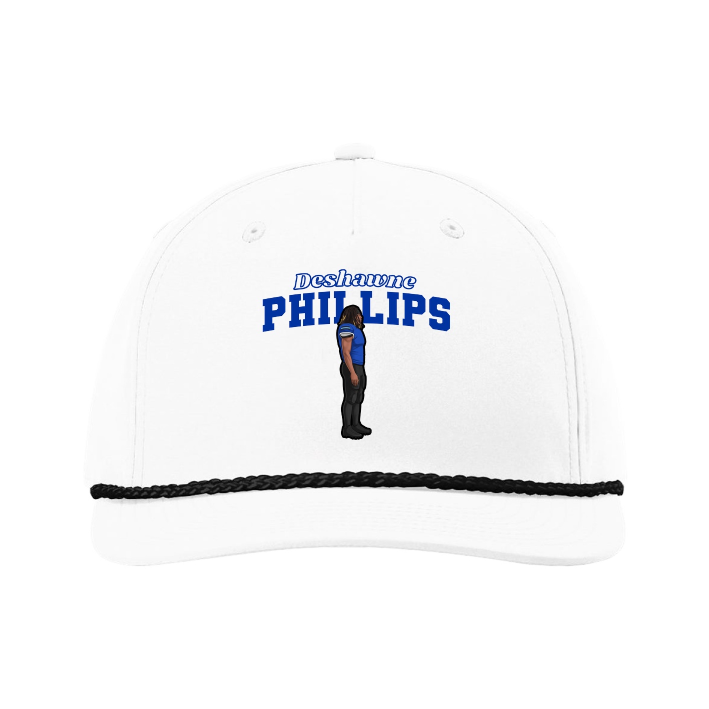 Five-Panel Classic Rope Cap — Name Arch in White