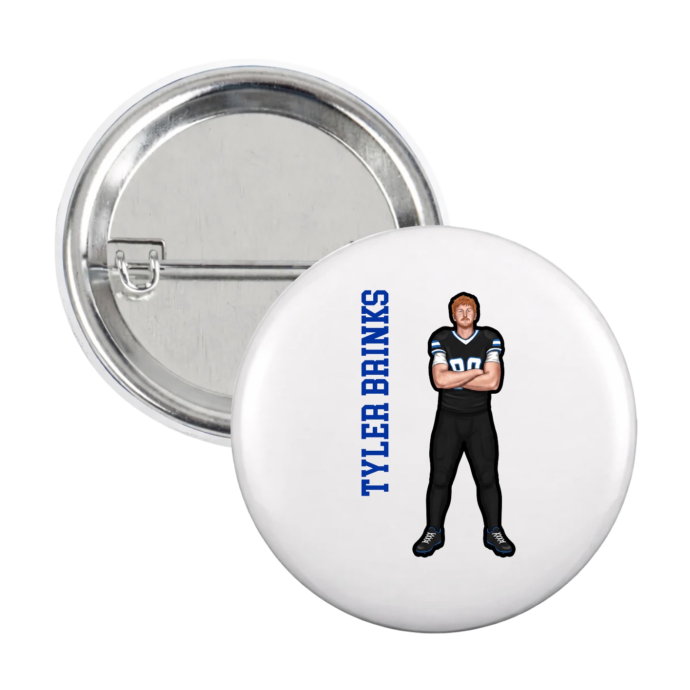 Game Day Button — Name Vertical in White