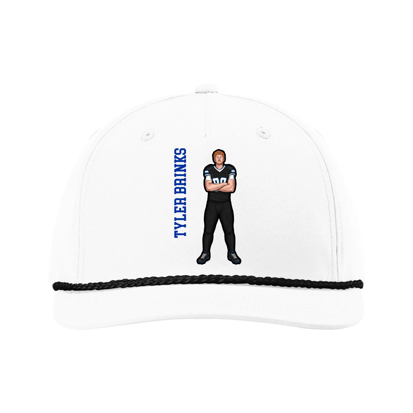 Five-Panel Classic Rope Cap — Name Vertical in White