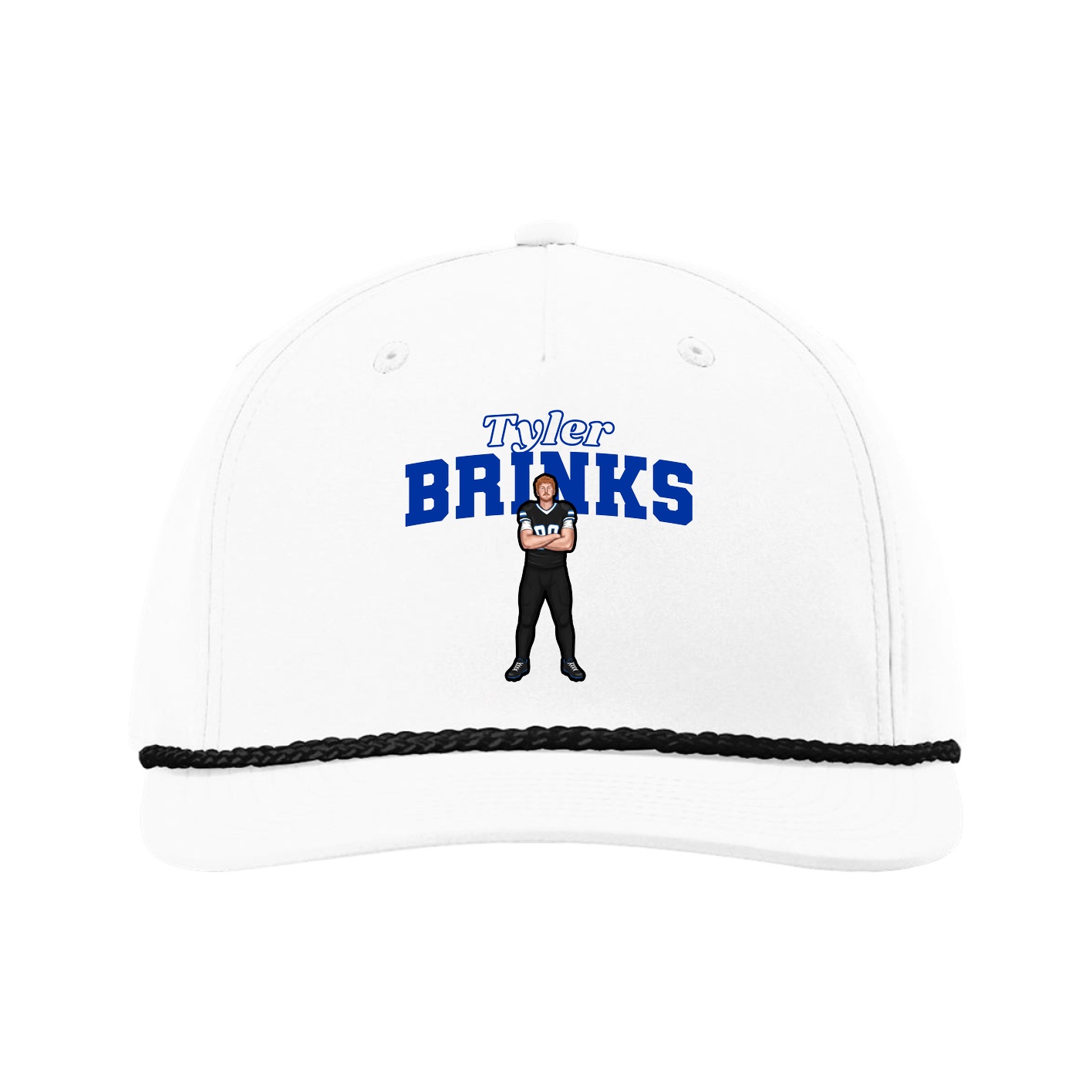 Five-Panel Classic Rope Cap — Name Arch in White