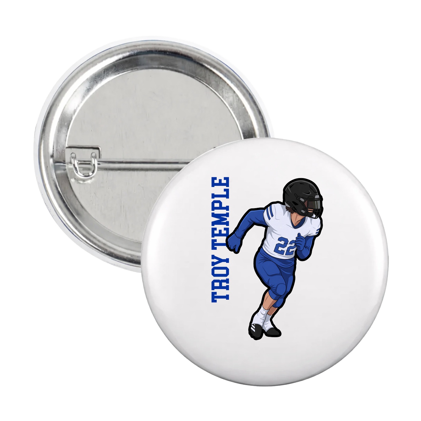 Game Day Button — Name Vertical in White