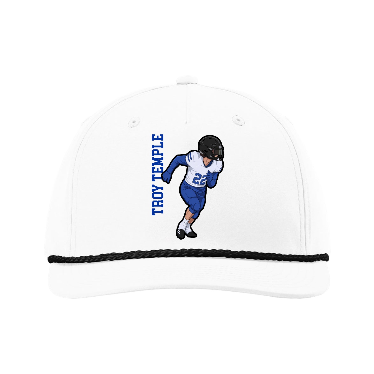 Five-Panel Classic Rope Cap — Name Vertical in White