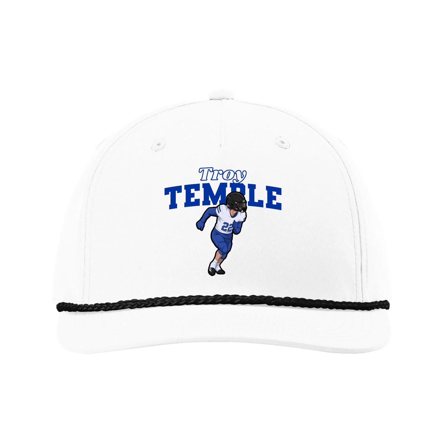 Five-Panel Classic Rope Cap — Name Arch in White