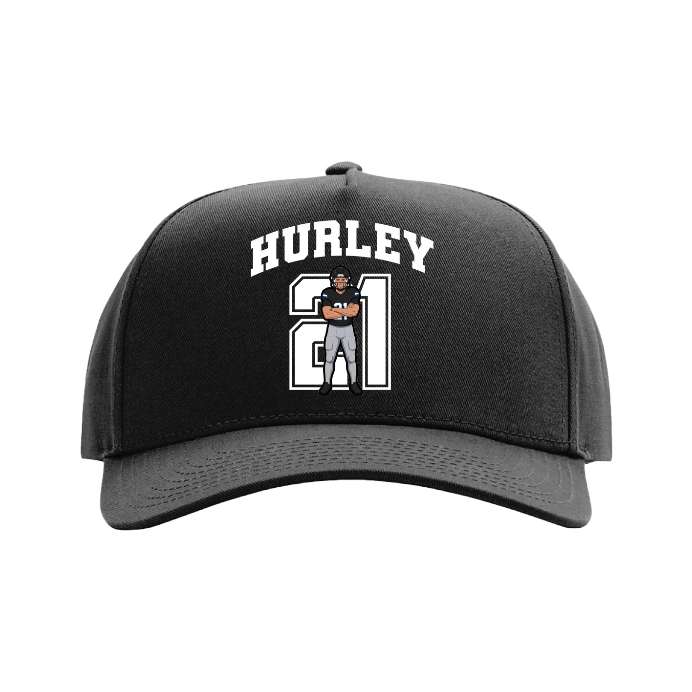 Full Fabric Five-Panel Champ Cap — Number in Black