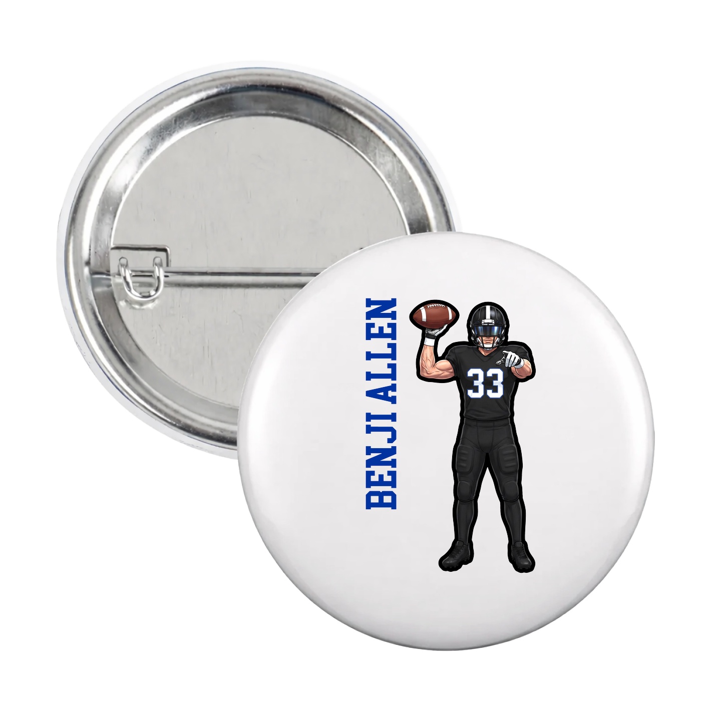 Game Day Button — Name Vertical in White
