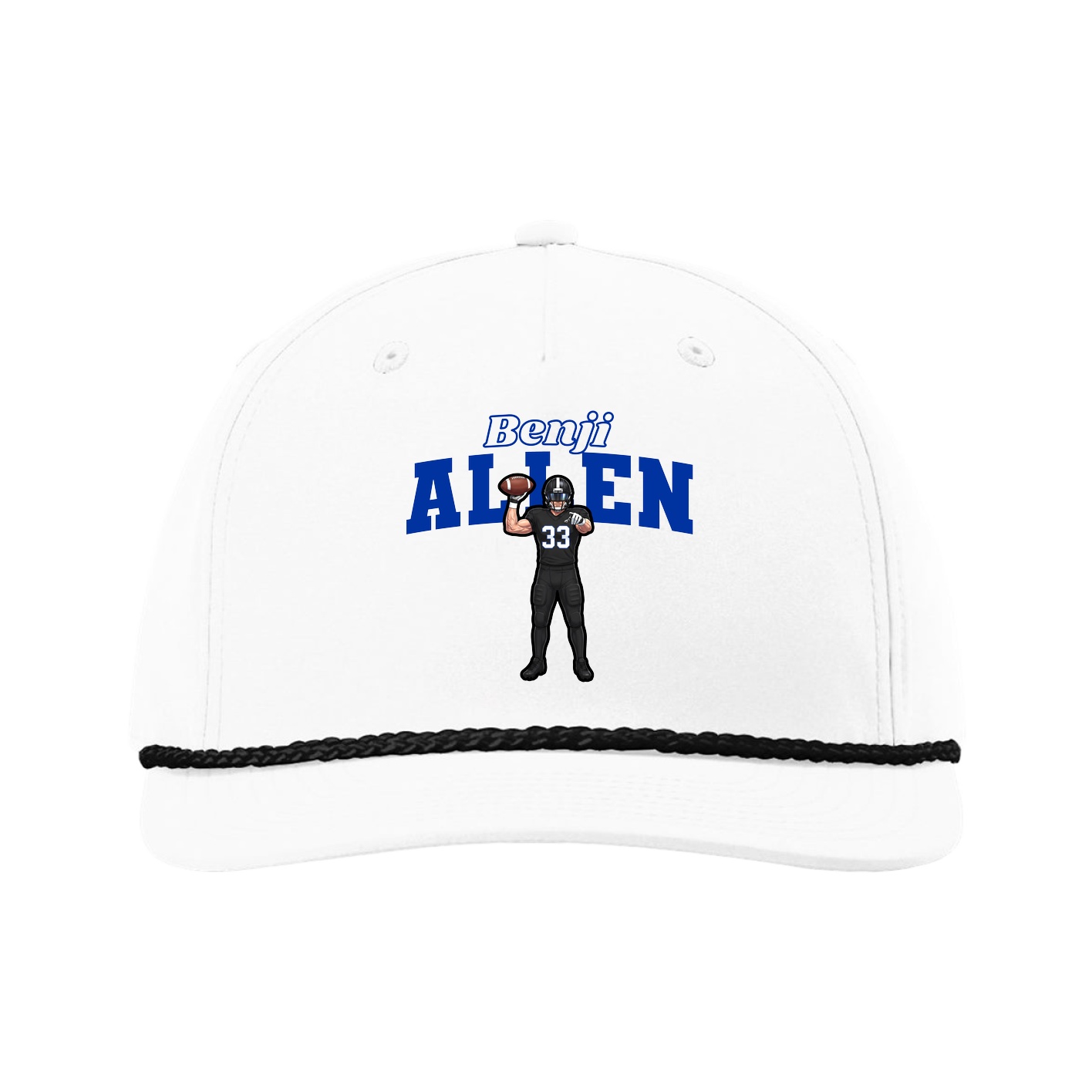 Five-Panel Classic Rope Cap — Name Arch in White