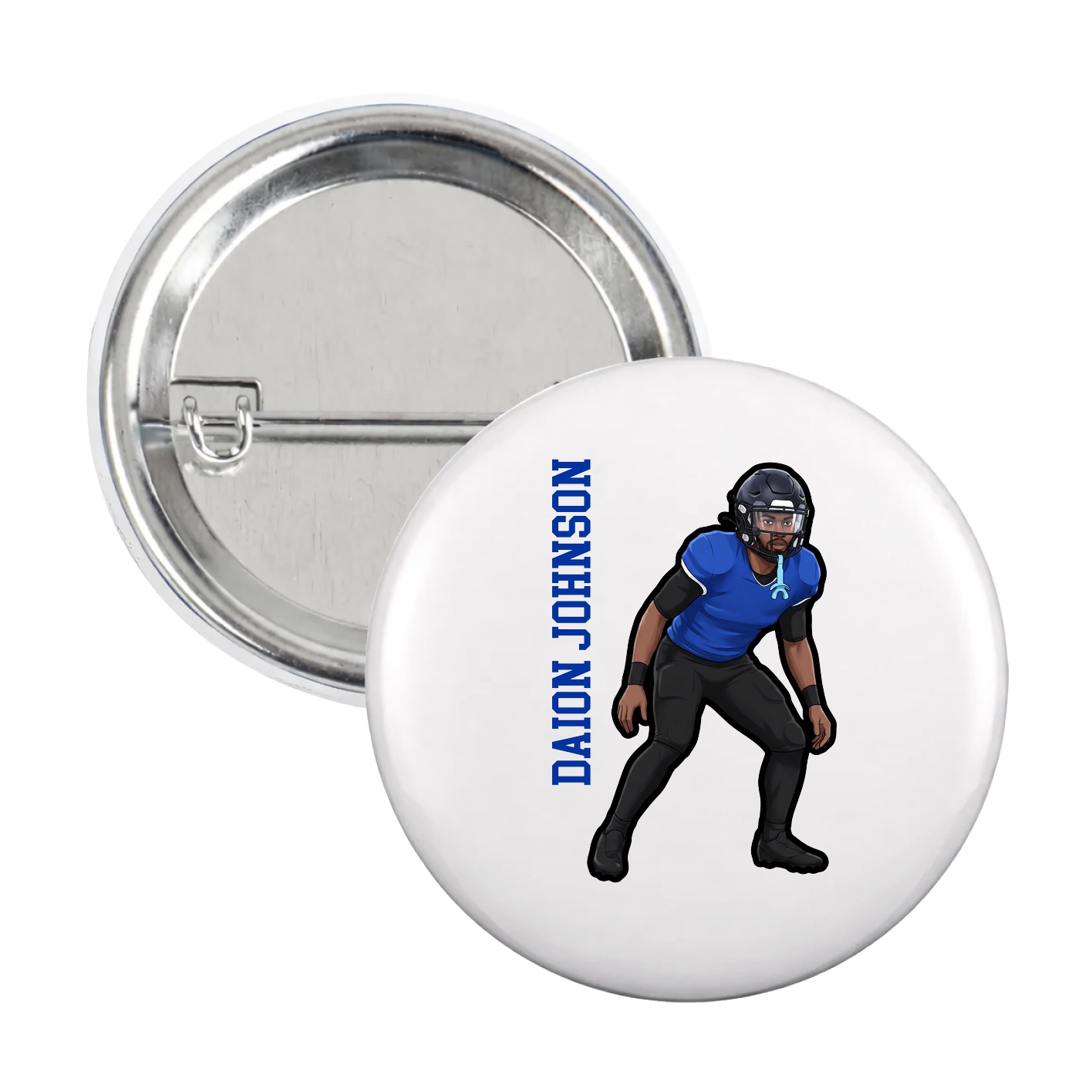 Game Day Button — Name Vertical in White